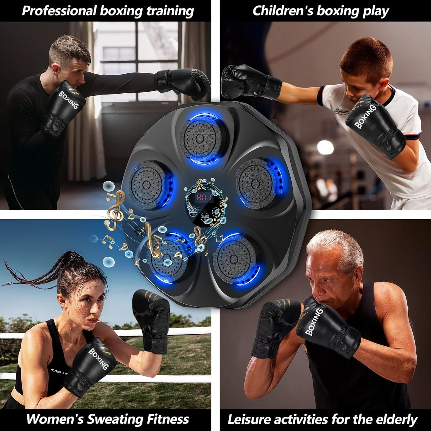Music Boxing Machine, 5.0 Smart Bluetooth Boxing Machine Trainer with Boxing Gloves